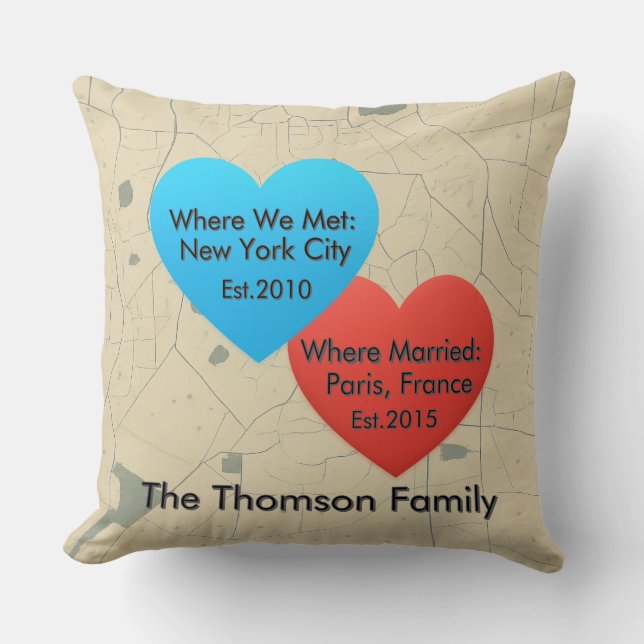 Family Love Journey Pillow – Personalized Map Hear (Front)