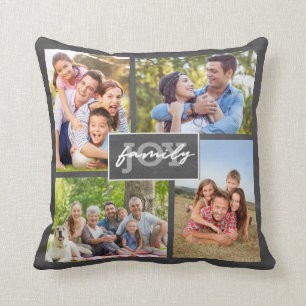 Family Love Joy 13 Photo Chalkboard Script Trendy Cushion