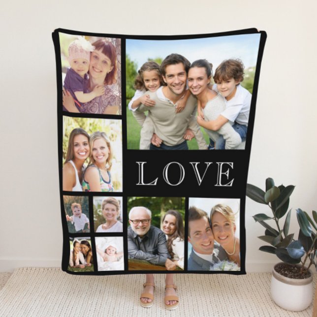 Family Love Photo Collage Black Fleece Blanket (Creator Uploaded)