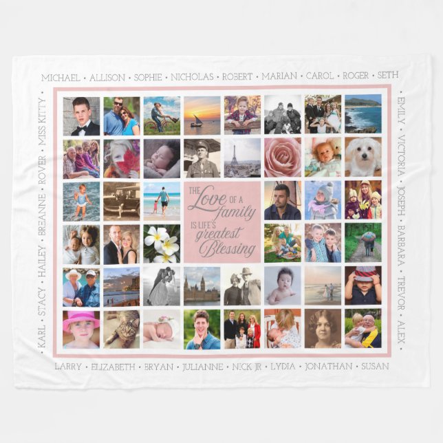 Family Love | Photo Collage Custom Keepsake Fleece Blanket (Front (Horizontal))