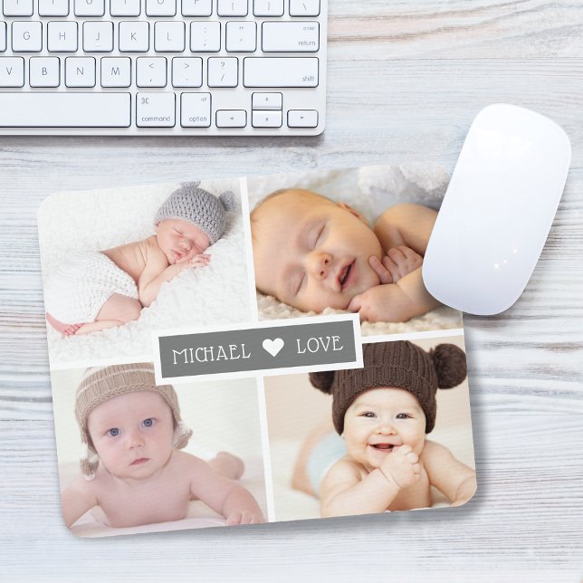 Family Love Photo Collage Gray Mouse Mat (Family Love Photo Collage Gray Mouse Pad)