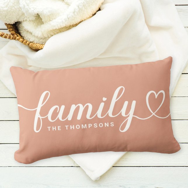 Family Love Script Clay Orange Custom Monogram Lumbar Cushion (Creator Uploaded)
