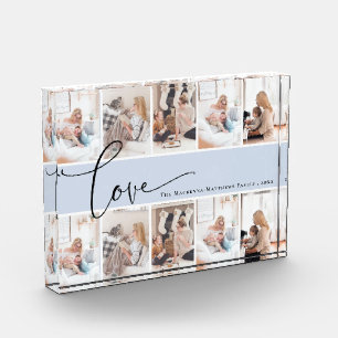 Family Love Script Monogram Custom Photo Collage Block
