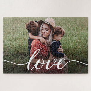 Family Love Script Personalized Photo  Jigsaw Puzzle
