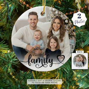 Family Love Script Photo Heart Name Custom Colour Ceramic Tree Decoration