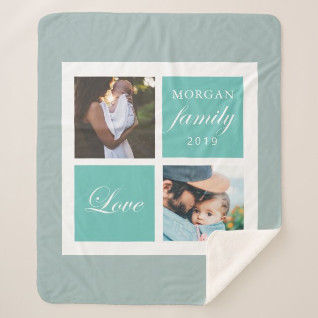 Family love script photo monogram sherpa blanket (Front)