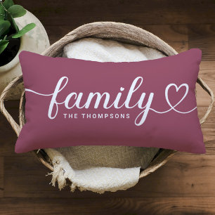 Family Love Script Rose Wine Custom Monogram Lumbar Cushion