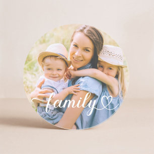 Family Love White Script Custom Photo Coaster