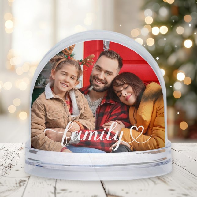 Family Love White Script Custom Photo Snowglobe (Creator Uploaded)