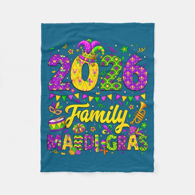 Family Mardi Gras 2026 Fat Tuesday Family Matching Fleece Blanket (Front)