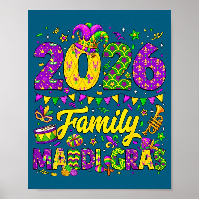 Family Mardi Gras 2026 Fat Tuesday Family Matching Poster (Front)