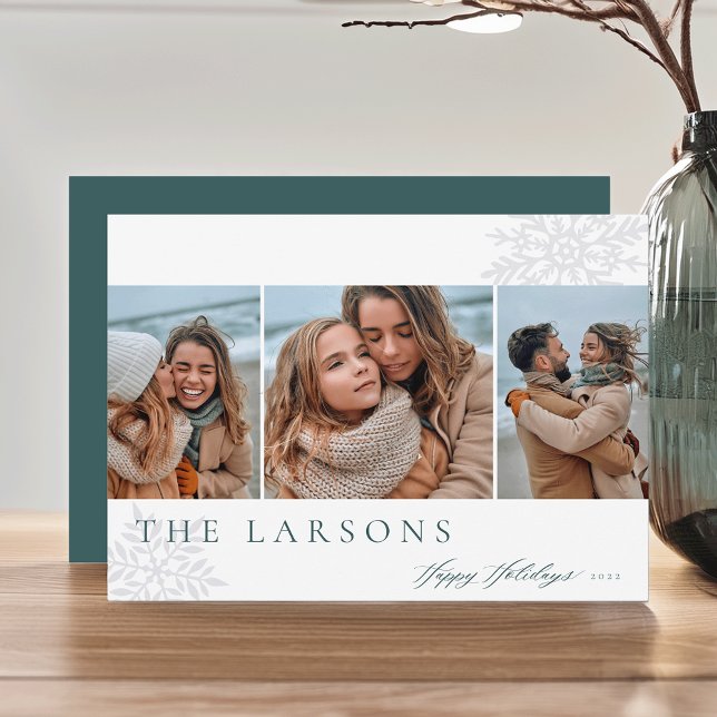 Family Marquee | Happy Holidays Three Photo Holiday Card (Creator Uploaded)