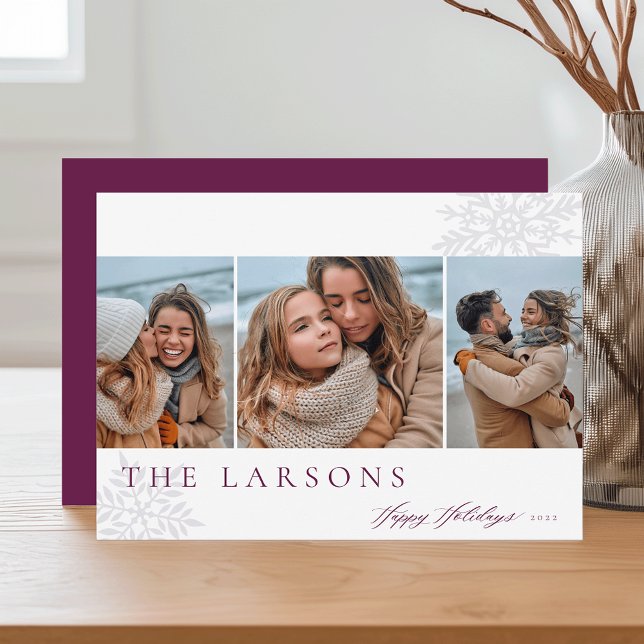 Family Marquee | Happy Holidays Three Photo Holiday Card (Creator Uploaded)