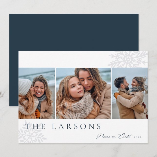 Family Marquee | Peace on Earth Three Photo Holiday Card (Front/Back)