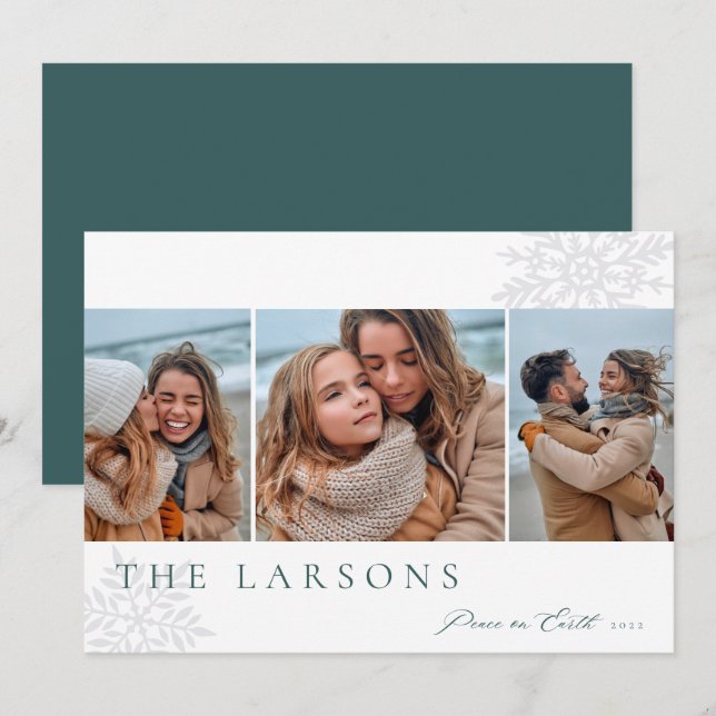 Family Marquee | Peace on Earth Three Photo Holiday Card (Front/Back)