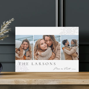 Family Marquee Peace on Earth Three Photo Holiday Card