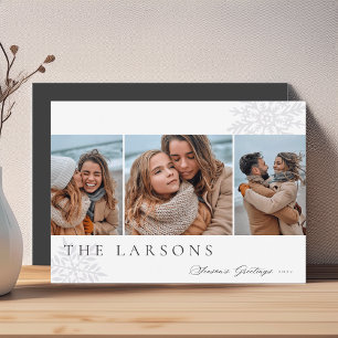 Family Marquee Season's Greetings Three Photo Holiday Card