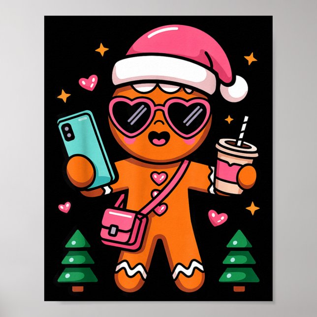 Family Matching Christmas Pajama Gingerbread Selfi Poster (Front)