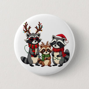 Family Matching Christmas Raccoons Santa Hat  6 Cm Round Badge