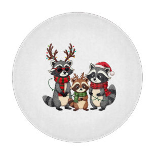 Family Matching Christmas Raccoons Santa Hat Cutting Board