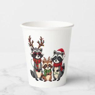 Family Matching Christmas Raccoons Santa Hat Paper Cups