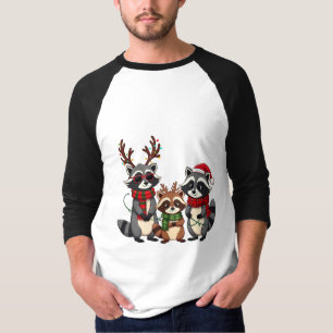 Family Matching Christmas Raccoons Santa Hat  T-Shirt