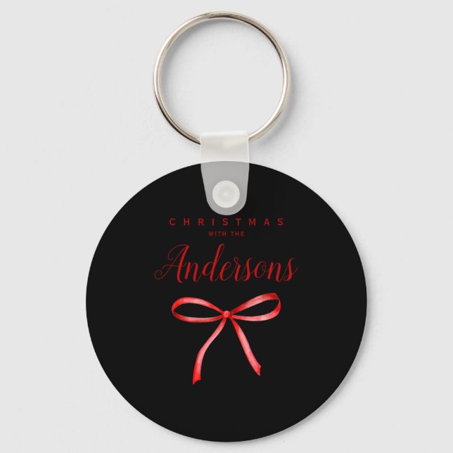 Family Matching Christmas Red Ribbon Baby T Shirt  Key Ring (Front)