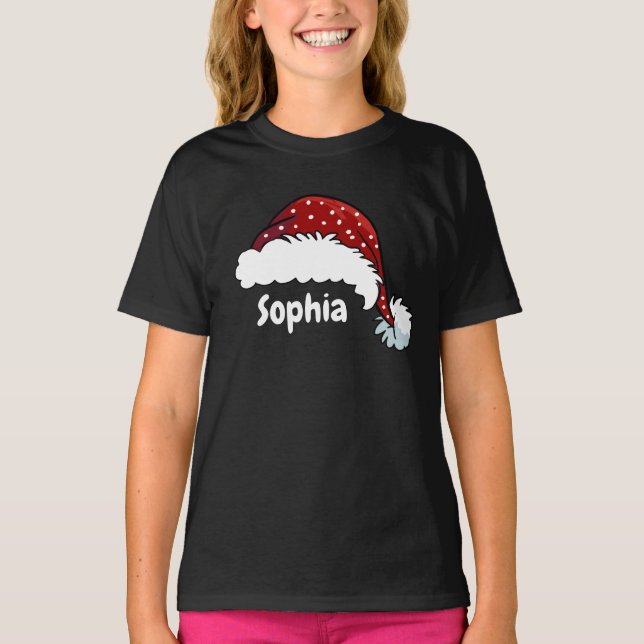 Family Matching Christmas Santa Hat Custom Name T-Shirt (Front)