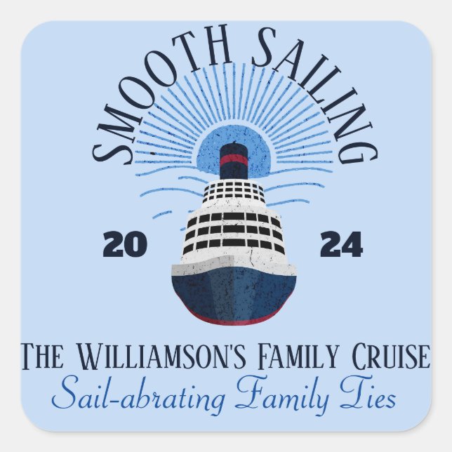 Family Matching Cruise Vacation Name & Year Square Sticker (Front)