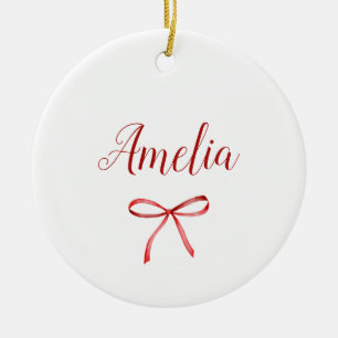 Family matching  red ribbon ceramic tree decoration