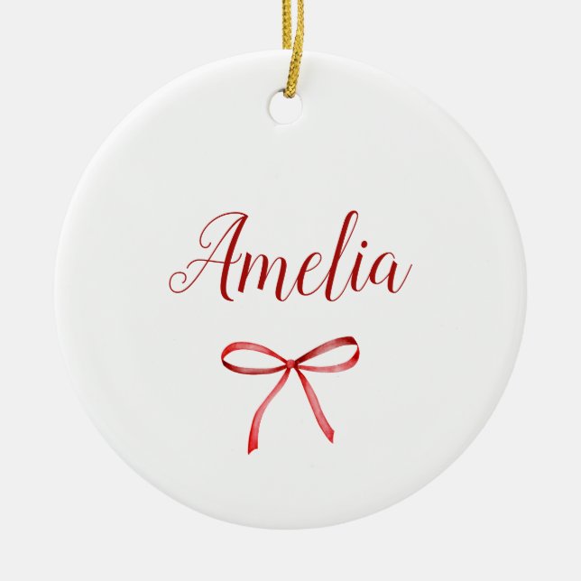 Family matching  red ribbon ceramic tree decoration (Front)