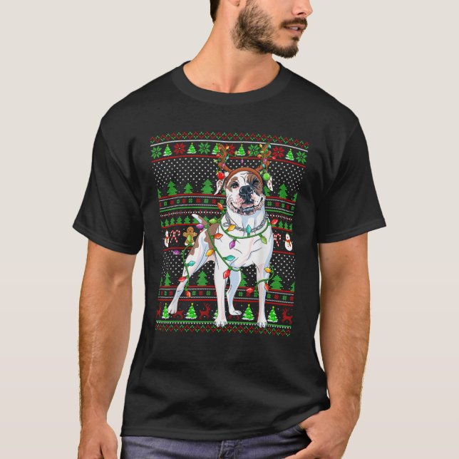 Family Matching Reindeer Ugly American Bulldog Chr T-Shirt (Front)
