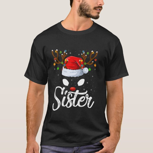 Family Matching Santa Hat Sister Reindeer Christma T-Shirt (Front)