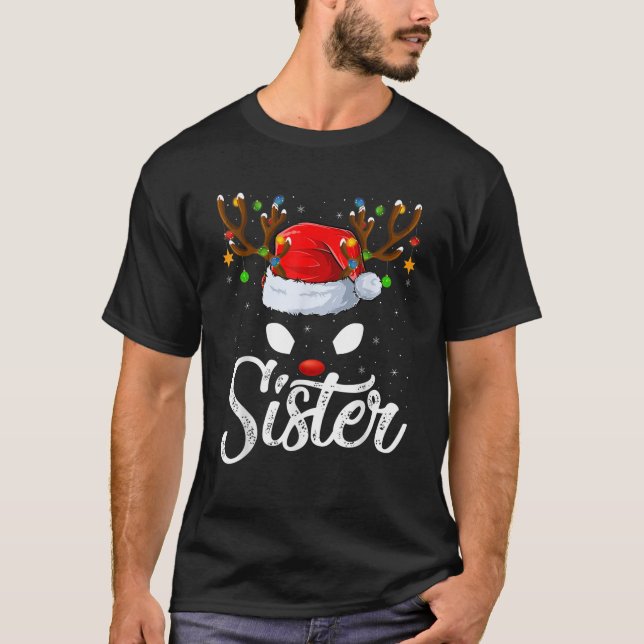 Family Matching Santa Hat Sister Reindeer Christma T-Shirt (Front)