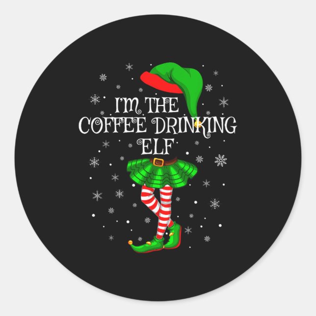 Family Matching Women Girls Coffee Drinking Elf Ch Classic Round Sticker (Front)