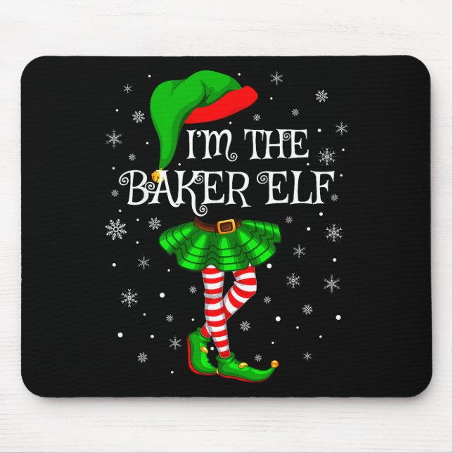 Family Matching Women Girls I'm The Baker Elf Chri Mouse Mat (Front)