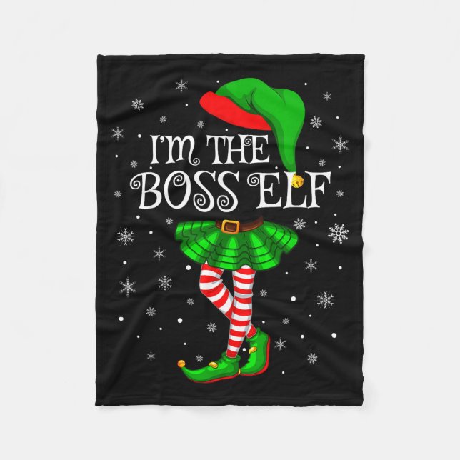 Family Matching Women Girls I'm The Boss Elf Chris Fleece Blanket (Front)