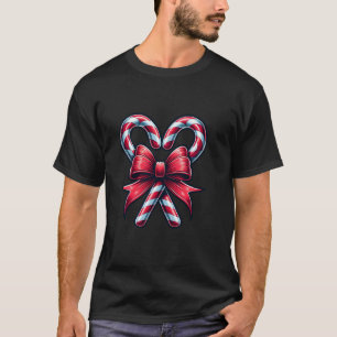 Family Matching Xmas Christmas Candy Cane Crew Bow T-Shirt