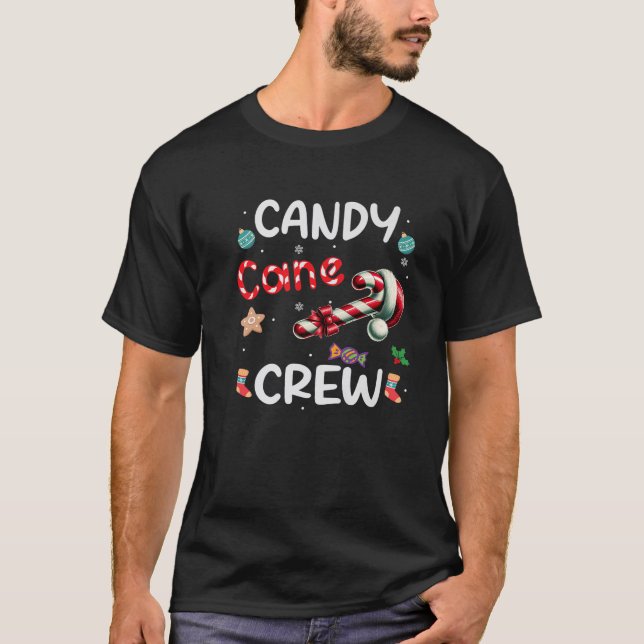 Family Matching Xmas Christmas Candy Cane Crew Bow T-Shirt (Front)