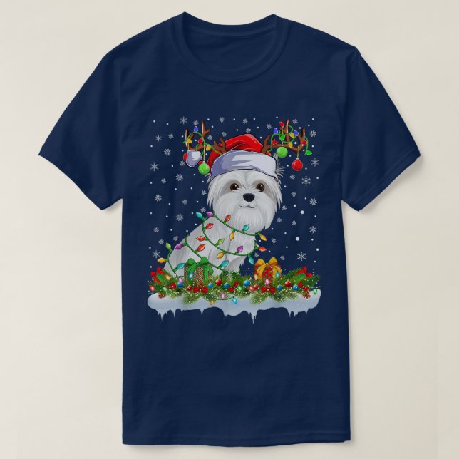 Family Matching Xmas Lighting Santa Maltese Dog Ch T-Shirt (Design Front)