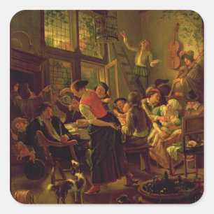 Family Meal (oil on canvas) Square Sticker