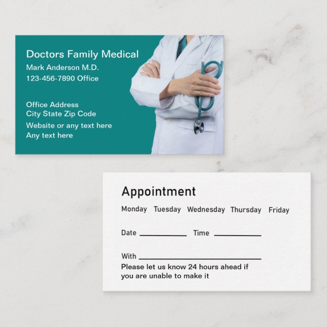 Family Medical Doctor Office Appointment Business Card (Front/Back)