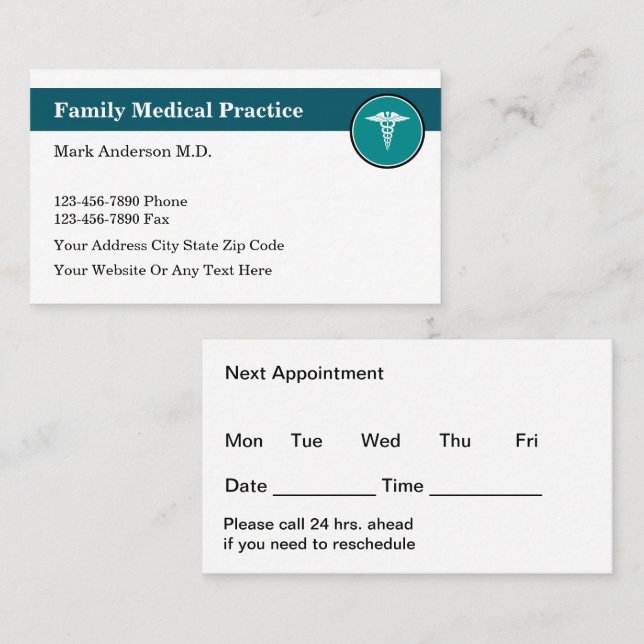 Family Medical Practice Appointment Cards (Front/Back)