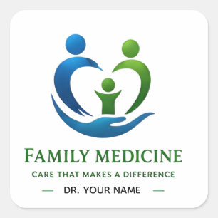 Family Medicine Logo for Medical Practice Branding Square Sticker