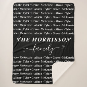 Family Member Names Pattern Modern Trendy Script Sherpa Blanket
