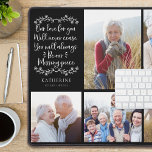 Family Memorial Missing Piece Photo Collage Desk Mat<br><div class="desc">This keepsake memorial photo plaque reads Our Love For You Will Never Cease You Will Always Be the Missing Piece and can be personalised with the name of your loved one along with 10 treasured photographs.</div>