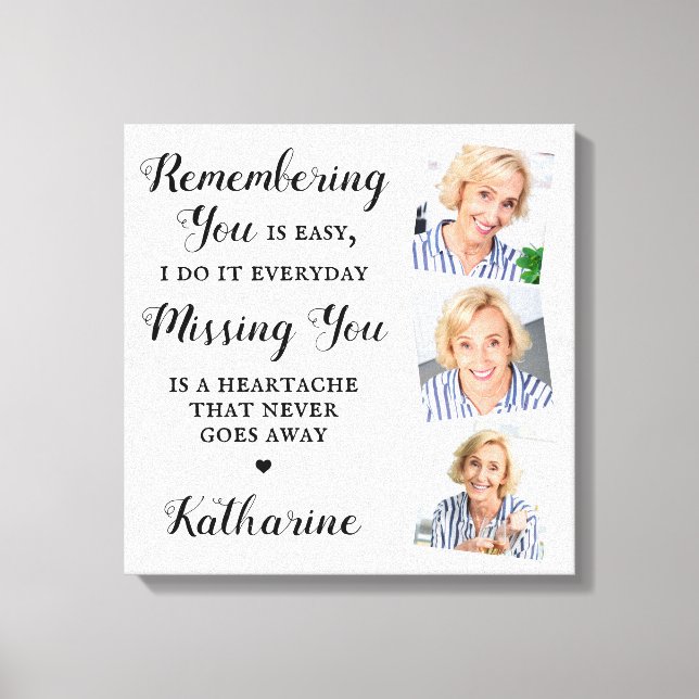 Family Memorial Remembrance Personalised 3 Photo  Canvas Print (Front)