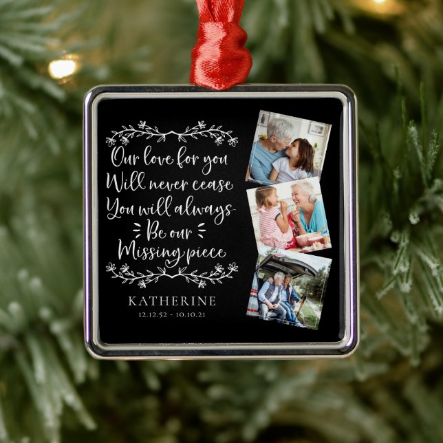 Family Memorial Three Photo Keepsake Metal Tree Decoration (Tree)