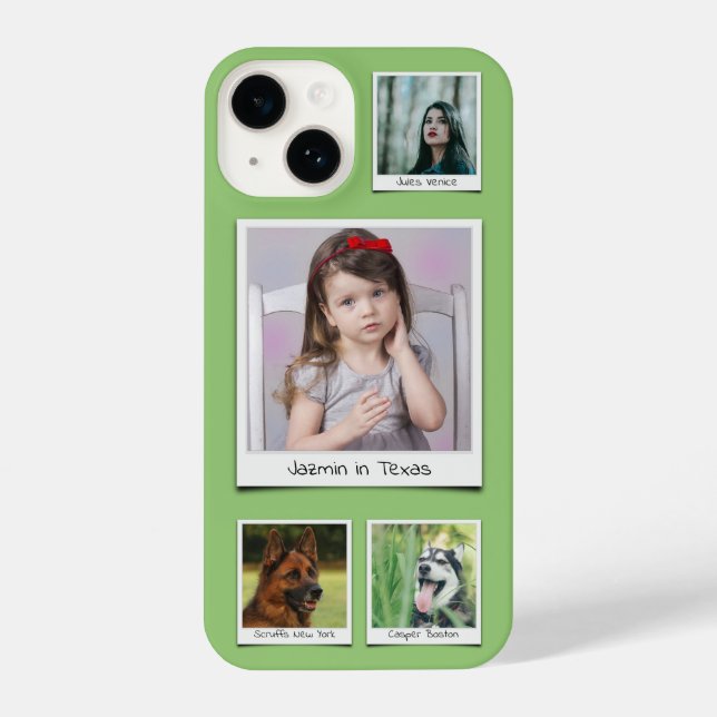 Family Memories 4 photo Collage Pistachio Green iPhone Case (Back)