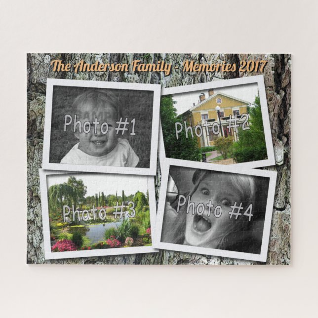 Family Memories 4 x Custom Photos Challenge Bark Jigsaw Puzzle (Horizontal)